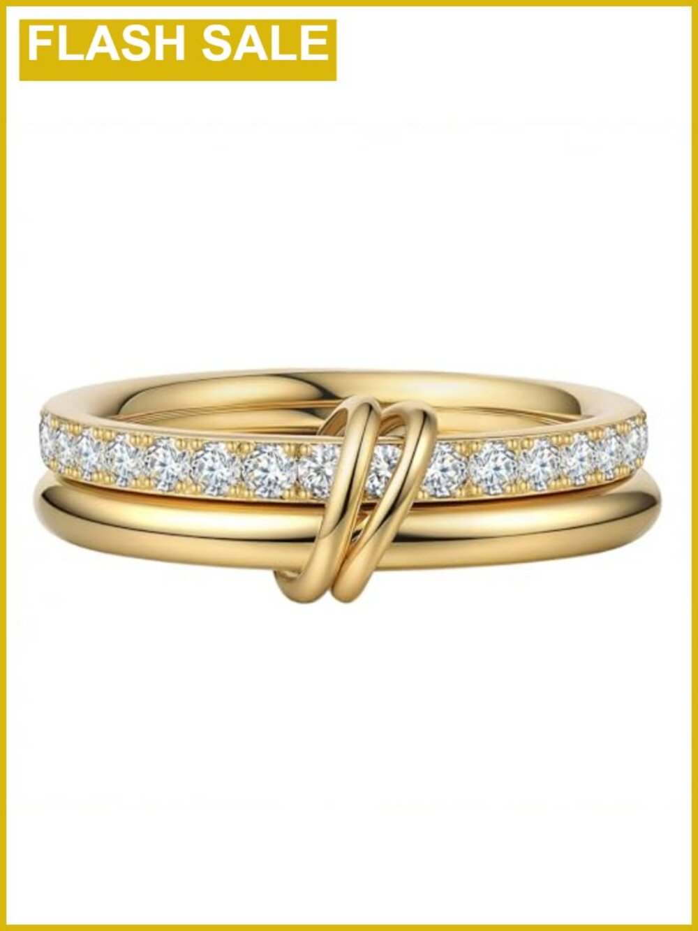 18K Gold-plated Stackable Rings Set for Women Interlocking CZ Dainty
